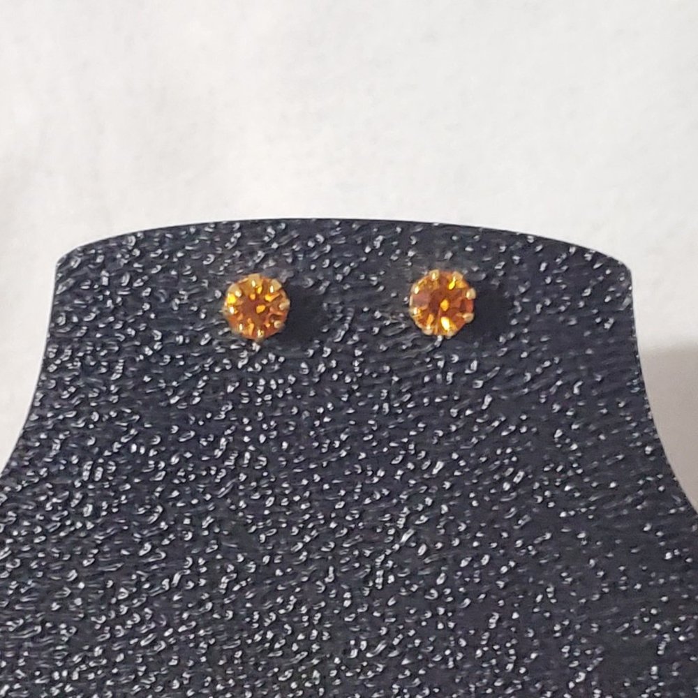 Avon Gold Tone Citrine Rhinestone Stud Earrings